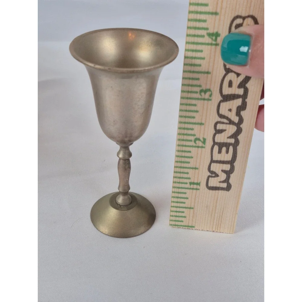 Vintage India‎ Brass Plated Cordial Goblet Set 6 Tray Barware Serving Decor